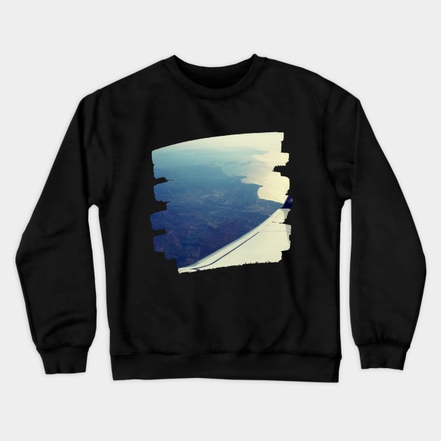 Plane window view Photography design with blue sky and ocean sea adventure lovers Crewneck Sweatshirt by BoogieCreates